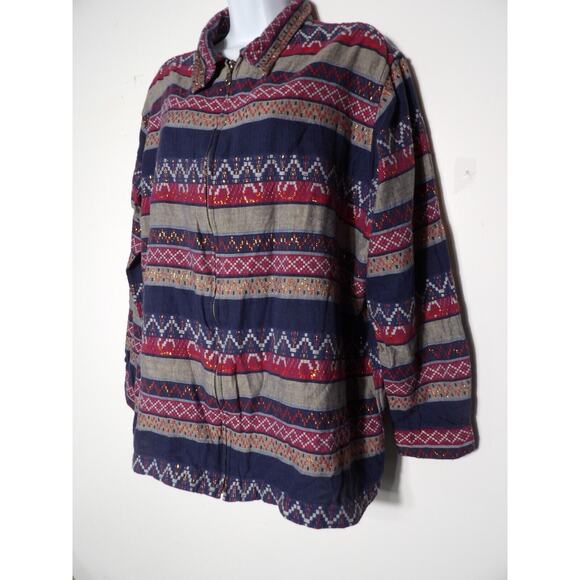 Dressbarn Woman 2X Aztec Southwestern Jacket Lightweight Zipper Metallic Western - Picture 2 of 10